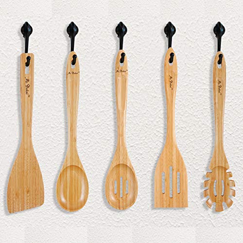 Bamboo Wooden Spoons for Cooking Long Handle, (5 Pc) Nonstick Cookware