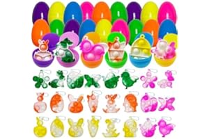 Anditoy 24 Pack Plastic Prefilled Easter Eggs with Mini Fidget Sensory Easter Pop Toys for Kids Boys Girls Toddlers Easter Basket Stuffers Gifts Eggs Fillers Party Favors