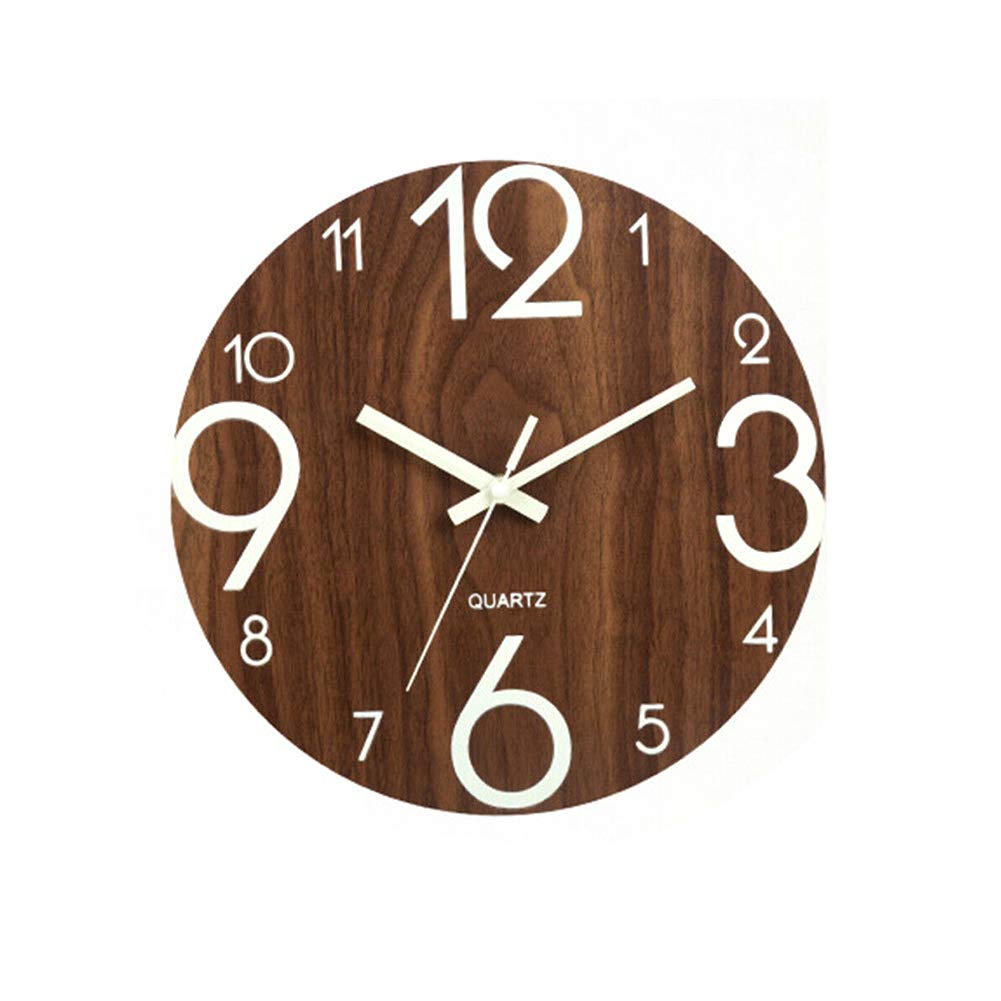 YYWJ Wall Clock,12 Inch Quartz Wooden Silent Non Ticking Luminous Wall Clock,European Style Simple Arabic Number Home Decor Round Wall Clock