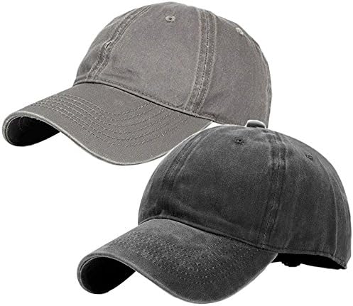 Vintage Washed Dyed Cotton Twill Low Profile Adjustable Baseball Cap (A-Grey+Black)