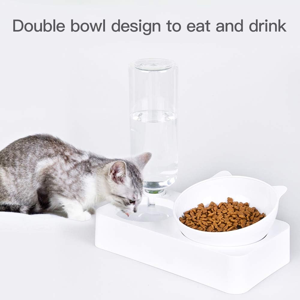 Marchul Cat Gravity Water and Food Bowls, Cat Dog Tilted Water and Food Bowl Set, White + Double, White - Image 3