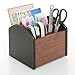 MyGift 2 Tone Black and Brown Wooden Spinning Remote Control Holder Caddy with 4 Compartments, Rotating Desktop Office Supplies Storage Organizer