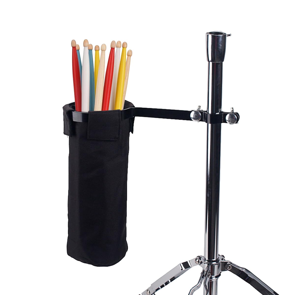 Ogdni Drum Stick Bag Holder, Nylon Mallet/Brush/Beater Stick Holder with Aluminum Clamp for Drum Kit & Music Stand (1.5-3cm Diameter Pole), UP to 12 Pairs of Sticks