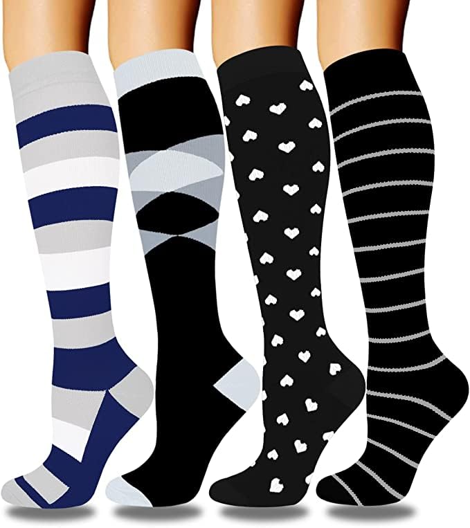 DRESHOW 4 Pairs Compression Socks For Women&Men Circulation Best Support for Athletic Running Cycling Travel