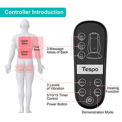 Tespo Back Massager Old-Style Cushion Chair Pad - Shiatsu Deep Tissue Kneading Massager with Heat, 2 Vibrations Seat Massage & Full Back Pain Relief, Home Office Use