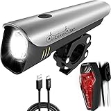 USB Rechargeable Bike Light Set - LED Front and Back Lights - Superbright 300 Lumens - High Capacity Rechargeable Li-ion Battery - 4 Lights Modes - Waterproof, Fits All Bikes - Cycling Safety