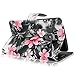 Cellularvilla Wallet Case For LG G Flex 2 H950 H955 LS996 Pu Leather Wallet Card Flip Open Pocket Case Cover Pouch (Black Pink Flower)