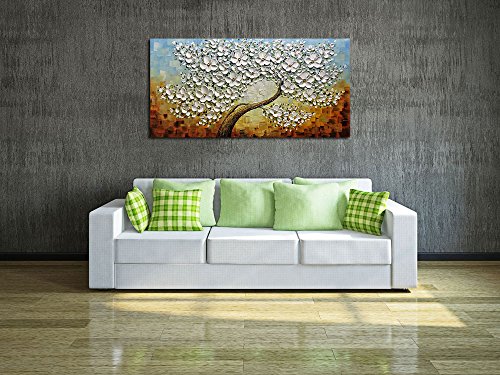 V-inspire Art, 24X48 Inch Oil Paintings on Canvas White Mapple Tree Flowers Art 100% Hand-Painted Abstract Artwork Floral Wall Art For livingroom Bedroom Dinning Room Decorative Pictures Home Decor