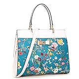 Dasein Women's Fashion Designer Satchel Handbags Purse Shoulder Bag Work Bag With Removable Shoulder Strap (6338 Blue Floral)