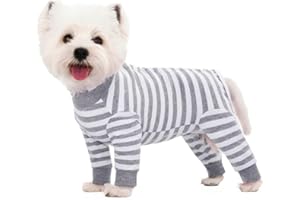 AITOLI Dog Striped Recovery Suit, Puppy After Surgery Onesie for Female Male Dogs, Dogs Cats Long Sleeve Pajamas Bodysuit, Surgery Abdominal Wound Bandages Clothes, Dog Pant for Shedding Skin Disease