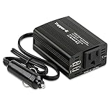 Topper-E 150W Converter 12V to 110V AC outlets Dual USB Charging Ports Car Power Adapter for Laptop Tablets Phone Camera PSP DVs and More