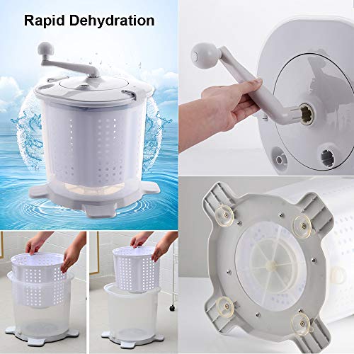 PLHMS Mini Hand Crank Washing Machine Dehydrator, Compact Spin Dryer