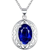 SKYGLEAM Sapphire Blue Zircon Necklace for Women, 925 Silver Plated Cubic Zirconia Diamond Accent Jewelry, Elegant Gift for women