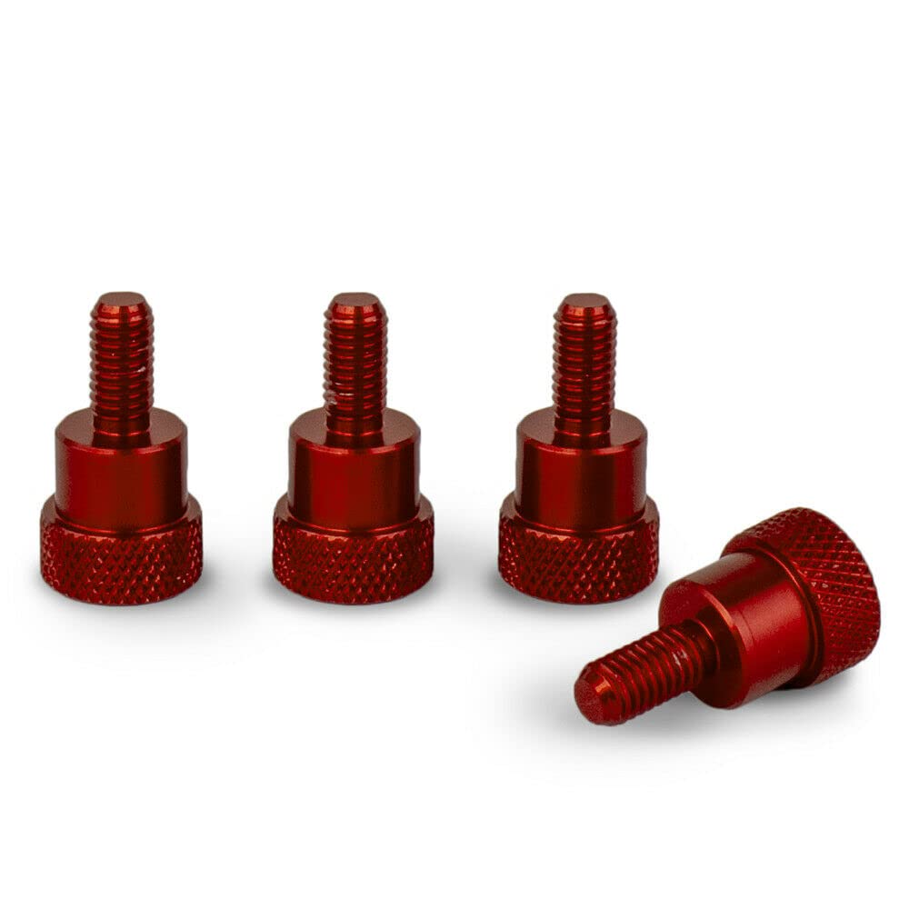 PrecisionGeek Red Anodised Aluminium Knurled Shoulder Thumb Screws M3 × 10 mm (20 mm Total, 10 mm Head, 5 mm Shoulder) – DIY Hand Grip Fasteners (Set of 4) — image 1