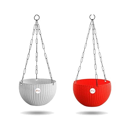 Home Tech Woven Design Hanging Basket Planters Indoor Outdoor Hanging Flower Plant Pot with Hanging Chain(Pack of 2)