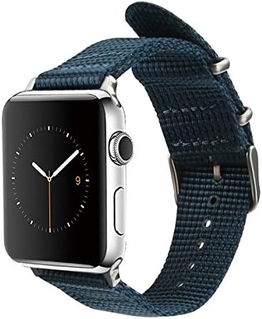 GEMEK Compatible with Apple Watch Band 38mm 40mm Men Silver iWatch Bands Series 4 3 2 1, Adjustable Woven Nylon Sport Straps Replacement for Women Girls Wristband (38mm Dark Blue+Silver)