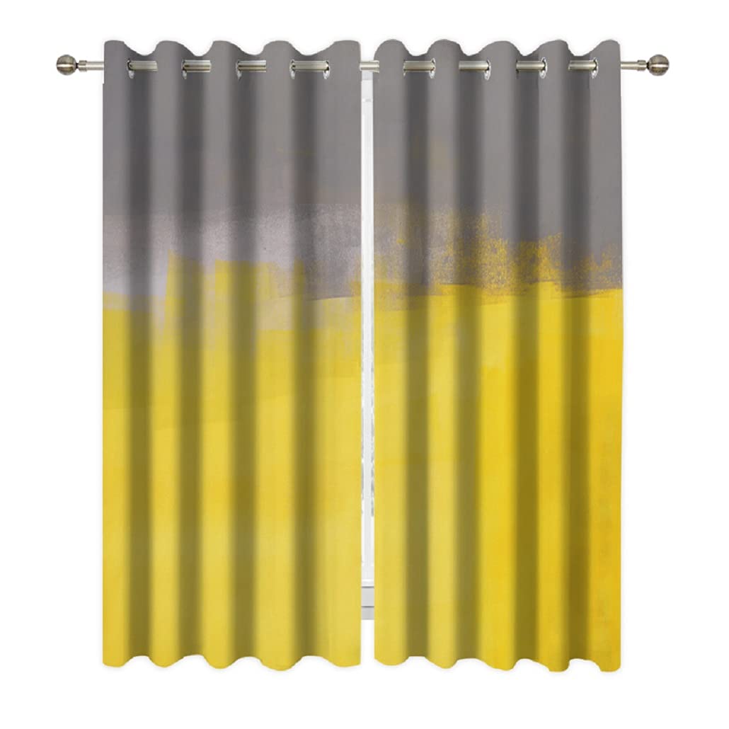 goodbath Blackout Curtains for Bedroom, Grey Yellow Abstract Thermal Insulated Window Curtains for Living Room, 2 Panels, 46" x 54" (117x138 cm)