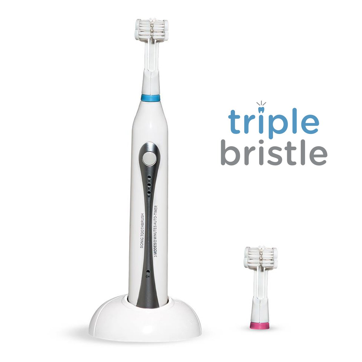 Triple Bristle Best Sonic Electric Toothbrush Whiter Teeth Brighter