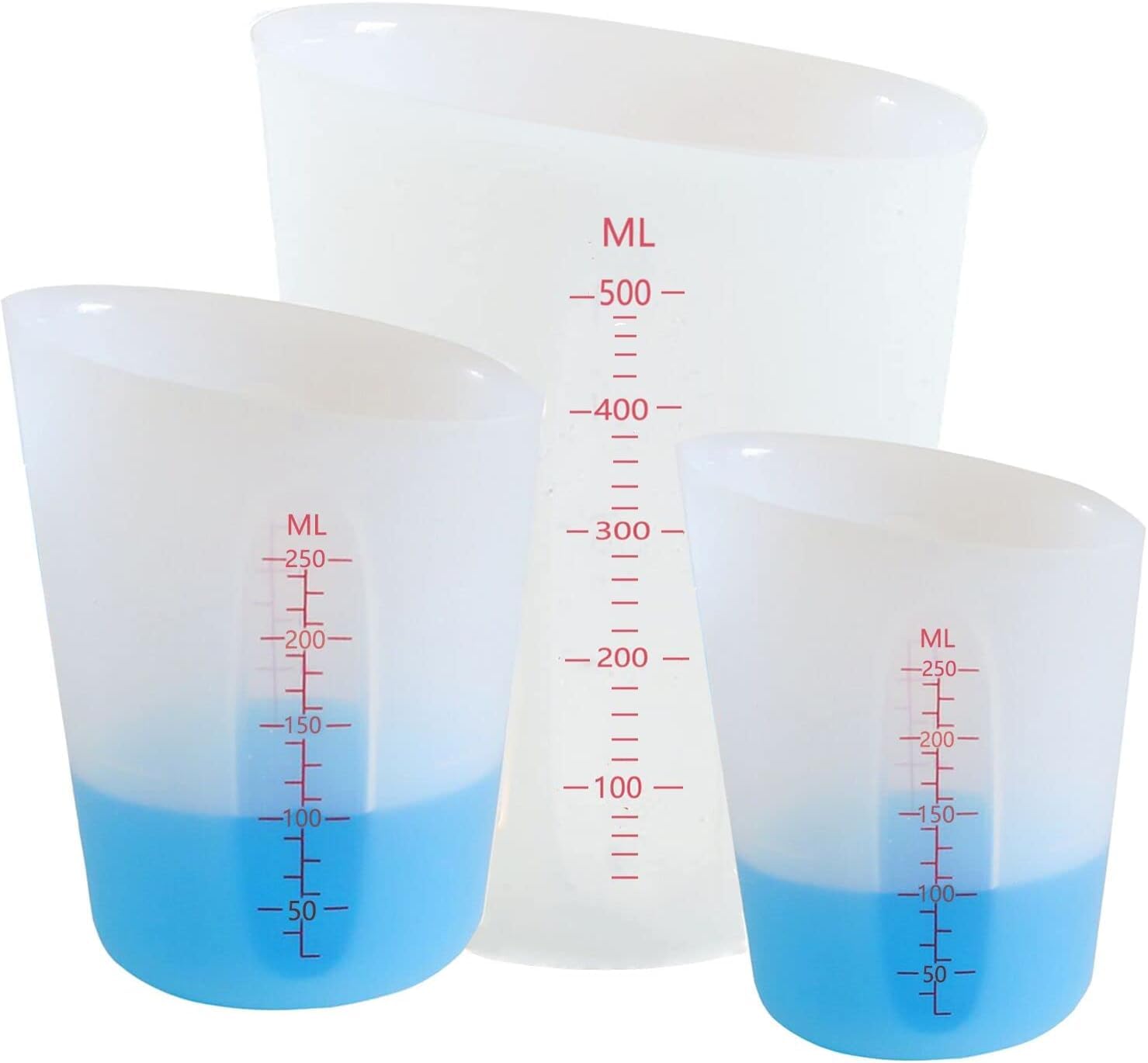 XIMUHO Silicone Measuring Cups, 250/500ml Silicone Measures Jugs, Non Stick Mixing Cups with Scale for Handmade Craft Epoxy Resin Casting Molds Art Waxing Kitchen 3PCS