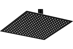 BESy 12 Inch Rain Shower Head, 12" Square Rainfall & High Pressure Stainless Steel Bath Showerhead, 1/16" Ultra Thin, Waterfall Full Body Coverage with Silicone Nozzle, Matte Black Finish