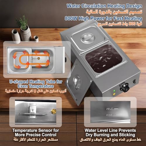 ALISMAEEL 2-Tanks Chocolate Melting Machine Chocolate Tempering Pot 800W Electric Chocolate Heater Fondue with Automatic Constant Temperaturel for Chocolate Milk Coffee Syrup Cheese Sauce