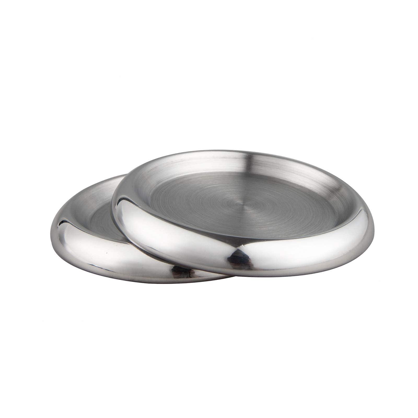 IMEEA Round Candle Holder SUS304 Stainless Steel Candle Plates for Pillar Candle Stand Metal Drink Coasters, Set of 2 (Silver)