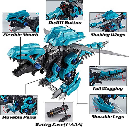 YOGNOEL T-Rex Walking Dinosaur Toys for Boys Take Apart Dinosaur Building Toy, Robot Dinosaurus STEM Building Resembly Action Toy with Launch Weapon and Wag Tail for Kids 8+ (Blue)