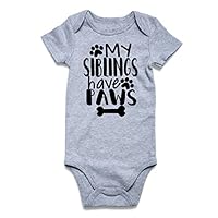 Funnycokid Infant Romper Jumpsuit Clothes My Siblings Have Paws Short Sleeve Bodysuits Cotton, Grey, 70/0-3 Months