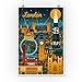 Lantern Press 12x18 Inch Art Print Wall Decor, London, England, Retro Skyline