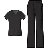 Cherokee Scrub Set for Women with Our Modern Classic fit V-Neck Top 4727 and Mid Rise Pull-On Cargo Pant 4005