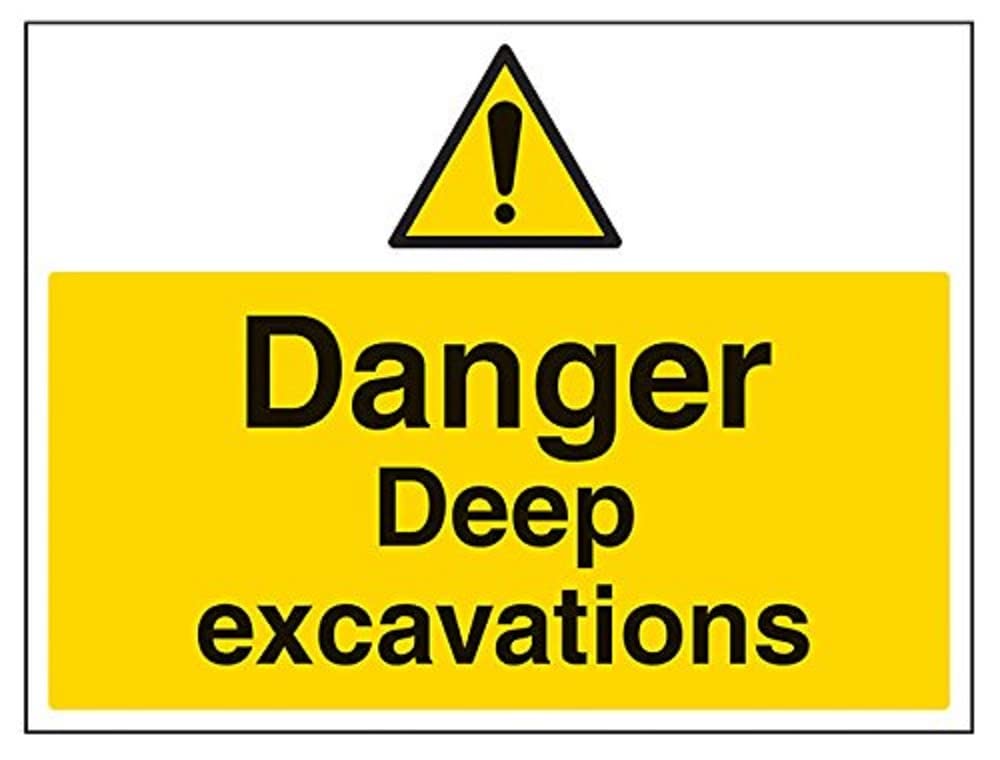 V Safety Danger Deep Excavation Warning Sign - 400mm x 300mm - 1mm Rigid Plastic — image 1
