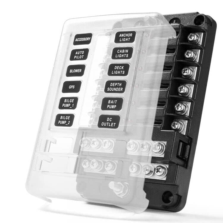 MICTUNING 12 Way Fuse Box,12 Way Blade Fuse Box with LED Indicator for Automotive Car Boat Marine SUV RV Van