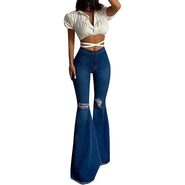 パンツ 1970s moods flare denim pants vintage Women's Vintage 70s Flare Bottom Jeans Fashion Destroyed