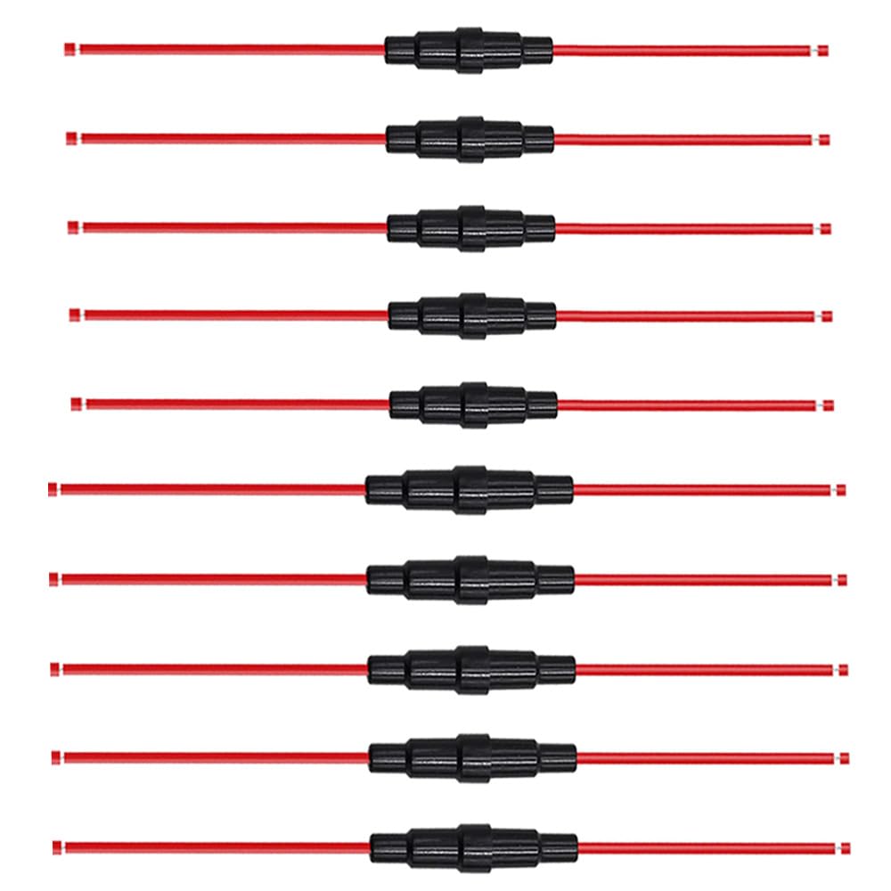 Aiqeer 10 Pieces 32V 20A Black Inline Glass Tube Fuse Holders Set, Car AGC Glass Fuse Holder with 16 AWG Wire (5 Pieces 5 X 20 mm + 5 Pieces 6 X 30 mm)