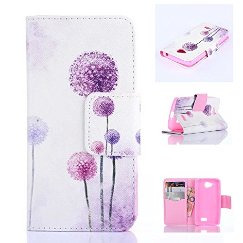 LG F60 Case LG Optimus F60 MS395 Kickstand Case,Bat King Flying Purple Dandelion Pattern [Magnetic] Style Premium Leather Case Wallet Flip Stand [Flap Closure] Cover Case for LG Optimus F60 MS395