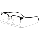 ANRRI Blue Light Glasses for men Metal Browline Frame UV 400 Protection Clear Lens Anti Eyestrain Computer Gaming Glasses