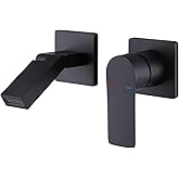 CHALIRS Wall Mount Faucet Solid Brass, Wall Mounted Bathroom Vessel Sink Faucet,Single Handle 2 Holes Vanity Faucet with Foldable Spout, Rough in Valve (Matte Black)