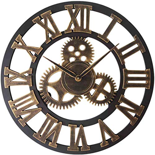Taodyans Silent Wall Clock Vintage Roman Numerals 40cm Non Ticking Wood Skeleton Decorative Clock Living Room Kitchen Cafe Hotel Office Home Decor Gift (Gear)
