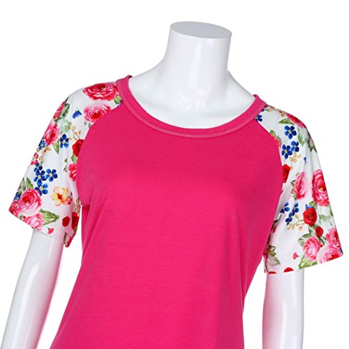 image for Hmlai Clearance! Women's Casual Summer Floral Printed Raglan Short Sle