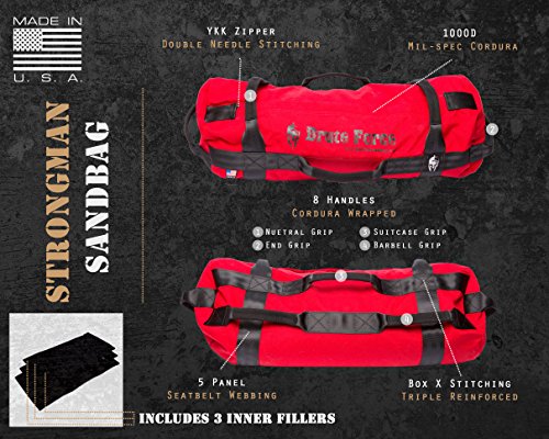 Brute Force Sandbags - Strongman - Red - Fireman Sandbag Deadman Weight sandbag Home Gym Equipment at Home Gyme Workouts Crossfit Home Gym Equipment