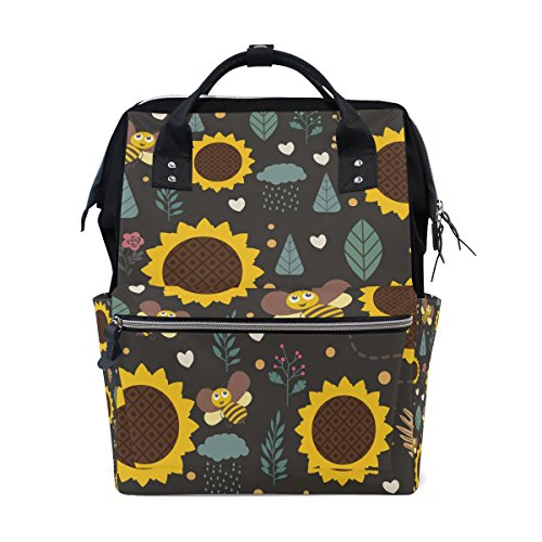 Bee Sunflower Backpack Bookbag Travel Shoulder Stylish Large Capacity