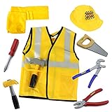 TopTie Engineer Worker Role Play Costumes Set With Tools, 3-8 Years-Yellow-S