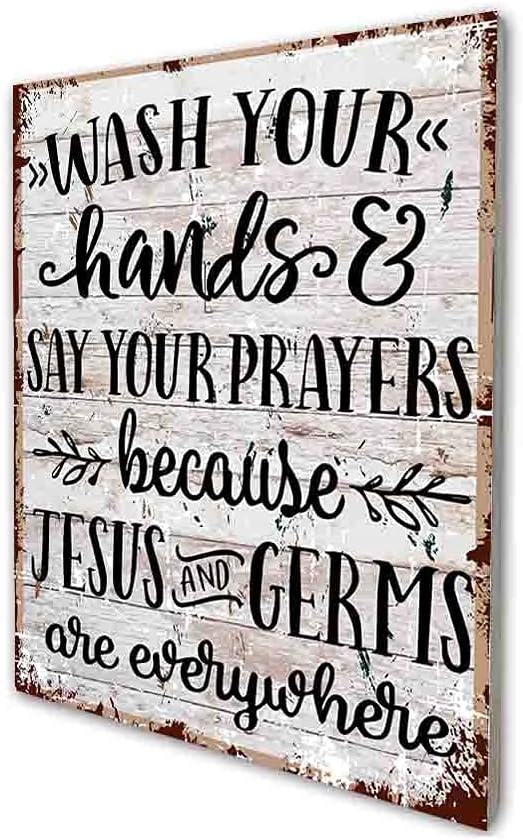 Funny Bathroom Quote, Wash Your Hands and Say Your Prayers Sign Retro Farmhouse Wood Wall Art Decor Gift Idea for Friend Family Office/Home Bathroom