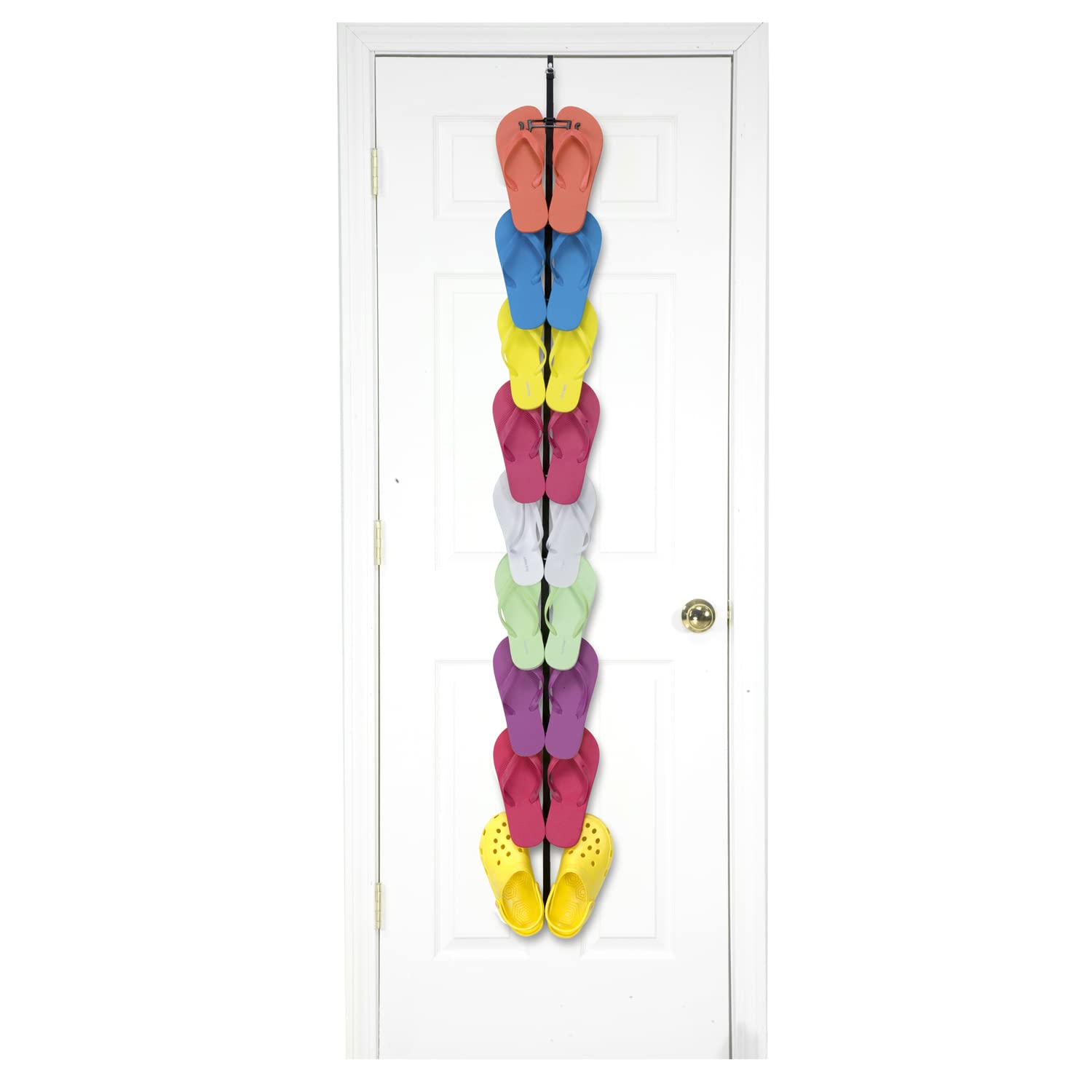 Photo 1 of Perfect Curve Flip Flop Rack Organizer | Holds 9 Pairs | Over Door Organizer | Space Saving Shoe Rack | Adjustable Hooks | Organize Flip Flops, Crocs and Oofos | Black