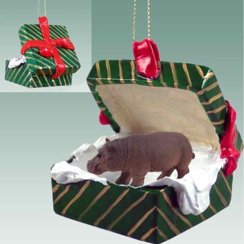 Hippopotamus Gift Box Christmas Ornament - Delightful, Gold