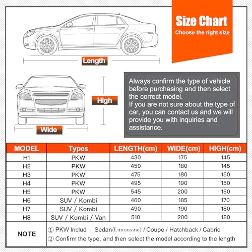 kayme Car Cover Waterproof Anti UV Dustproof Anti Wind Hail Cover Suitable for 3 Volume Cars (475 to 495 cm) 3XL - Grey