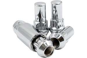 Wheel Accessories Parts 4 Locks + Key M14x1.5 14x1.5 Thread Closed End Bulge 1.90" Long Wheel Lock Chrome Dual Hex Key 13/16" and 3/4" Hex Fits Chevy Silverado 1500 Ford F150 Ram1500