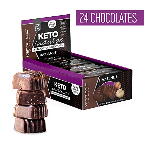 KetoLogic Indulge Keto Chocolate: Sugar Free Chocolate Candy - Low Carb, Dark Chocolate with No Artificial Sweeteners & No Added Sugar | All Natural, Non-GMO, Keto Sweets | Hazelnut (12 Serve)