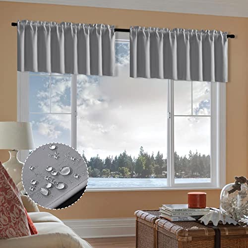 XTMYI Gray Valances for Bedroom Windows,Waterproof 2 Pack Guest/Master Bathroom Shower Window Curtains,14 Inch Length,Light Grey