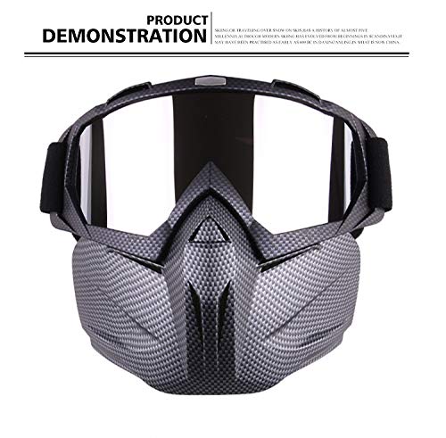 BOROLA Tactical Paintball Mask, Retro Motorcycle Goggles with Removable Face Mask, Airsoft Safety Goggles Mask UV400 Protection for Nerf N-Strike Elite Toy Gun Game Rival (Carbon Fiber Pattern)